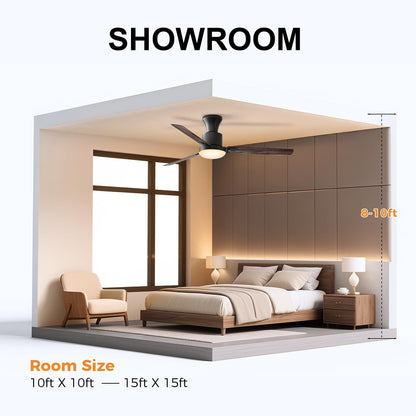Obabala Ceiling Fans with Lights, 42 inch Flush Mount Ceiling Fan with Light and Remote Control & APP Reversible Dimmable Noiseless Ceiling Fan for Bedroom Indoor/Outdoor