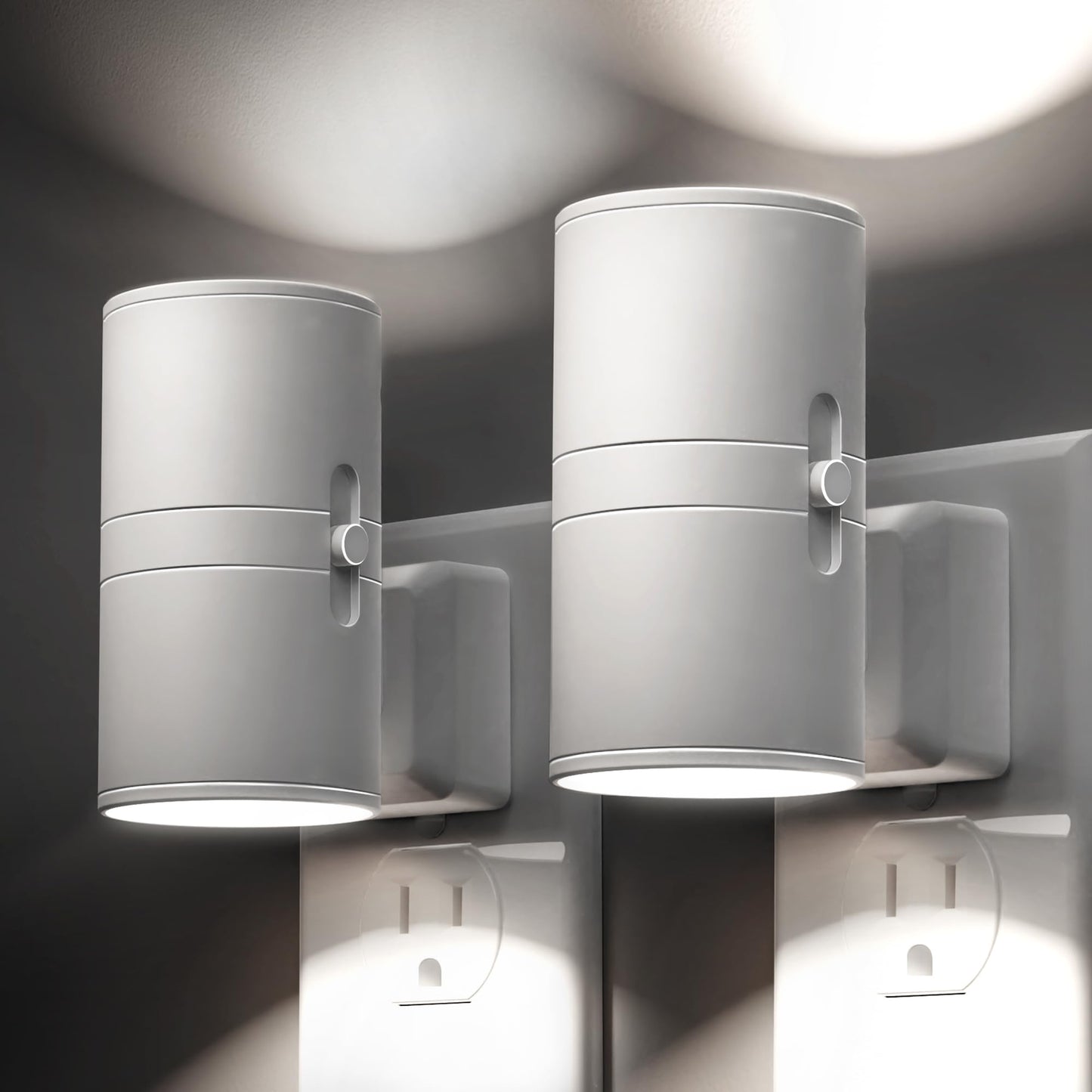 L LOHAS LED Night Light, Bright Night Light, Night Lights Plug into Wall, Daylight White, Dimmable Night Lights White Shade, Light Sensor, Decorative Night Lights for Hallway Bathroom Kitchen, 2 Pack