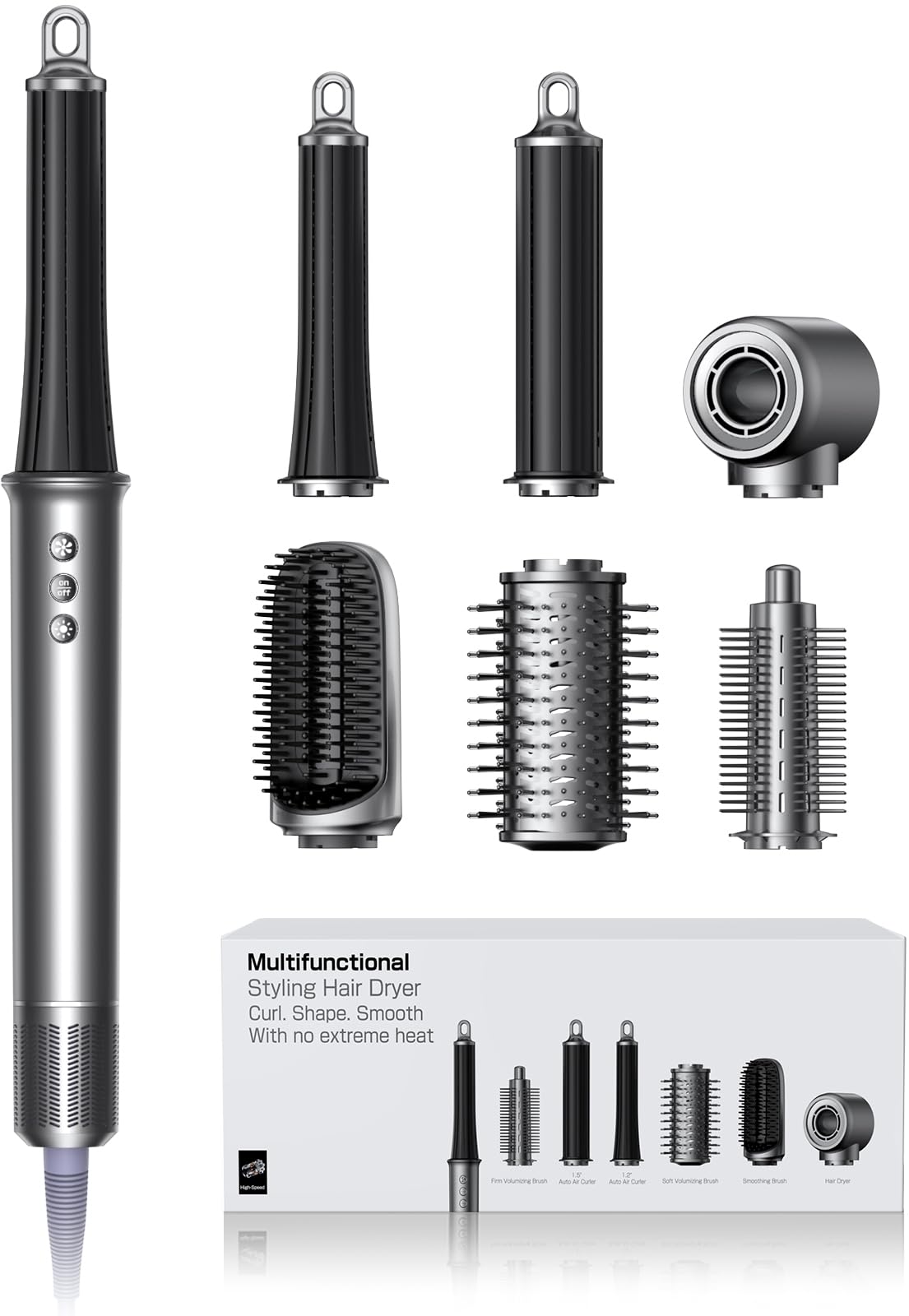 All-in-One Air Styler - Auto Curl, Straighten, Volumize, Dry - 160000 RPM High-Speed for Faster Styling - Reduces Heat Damage & Frizz Hair Styling Irons - Ionic Blow Dryer Brush for All Types (Nickel)