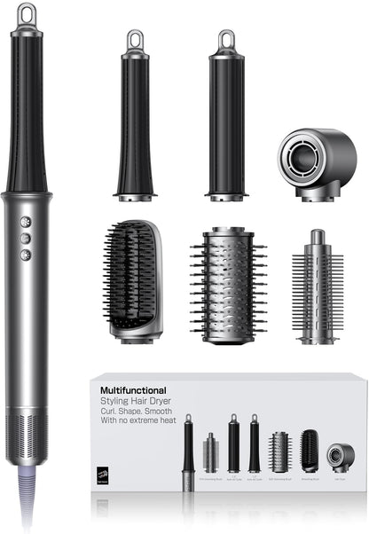 All-in-One Air Styler - Auto Curl, Straighten, Volumize, Dry - 160000 RPM High-Speed for Faster Styling - Reduces Heat Damage & Frizz Hair Styling Irons - Ionic Blow Dryer Brush for All Types (Nickel)