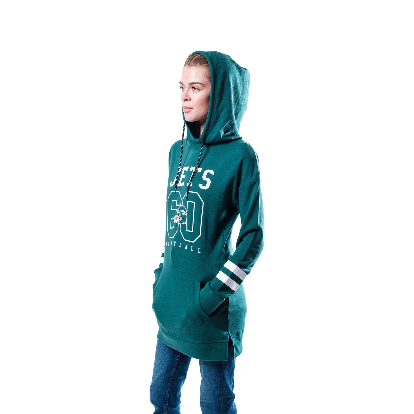 Ultra Game NFL New York Jets Womenss Tunic Hoodie Pullover Sweatshirt Terry, Team Color, Large