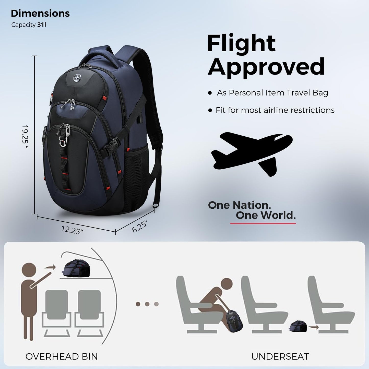 Swissdigital Design Travel Backpack for Men, 31L Business Anti Theft Laptops Backpack with USB Charging Port, College Backpack Airline Approved Fits 15.6 inches Laptops, School Bookbag for Men SD803