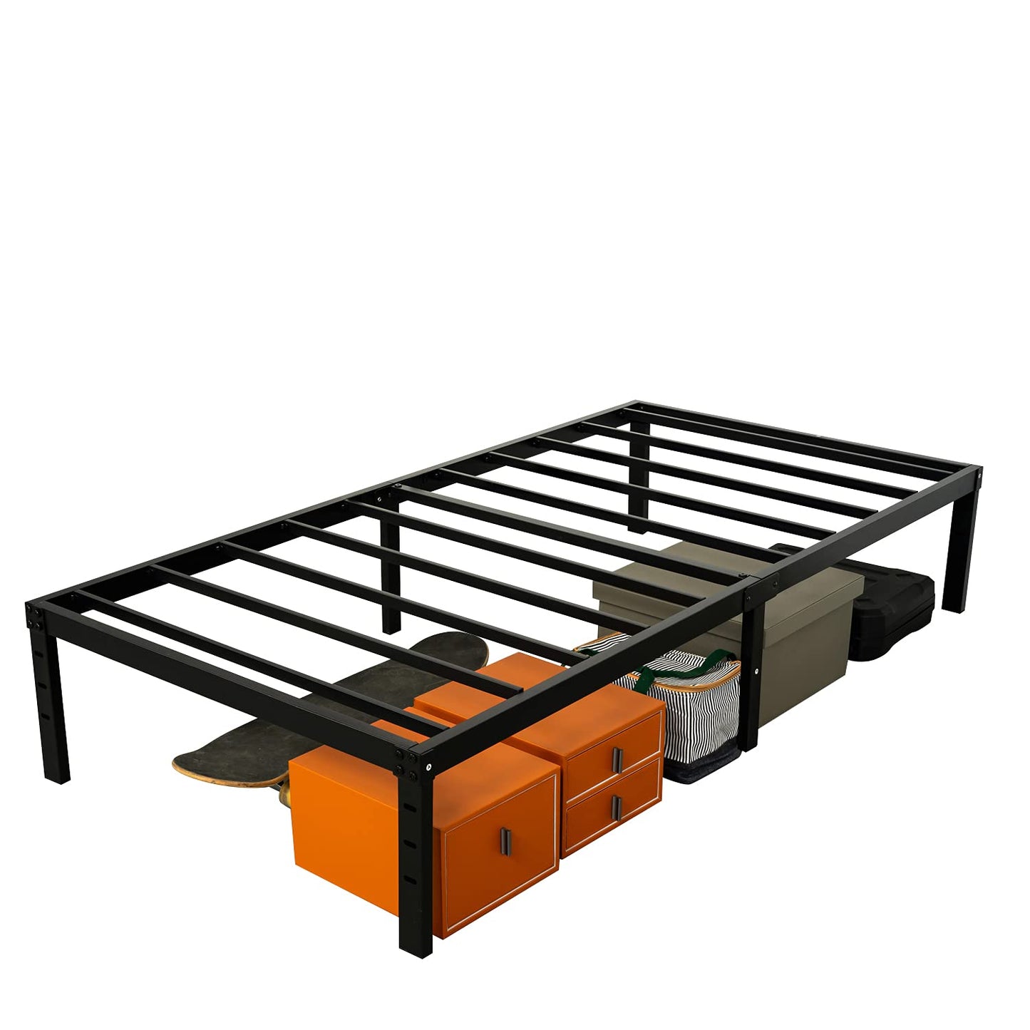 Wulanos Twin XL Bed Frames, Heavy Duty Metal Frame with Steel Slats Support, No Box Spring Needed, 16 Inch High Platform with Storage, Non-Slip and Noise-Free