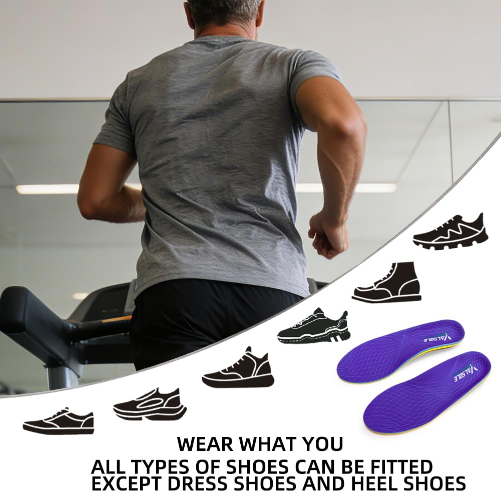 VALSOLE Heavy Duty Support Pain Relief Orthotics - 220+ lbs Plantar Fasciitis High Arch Support Insoles for Men Women, Flat Feet Insert, Work Boot Shoe Insole, Absorb Shock with Every Step