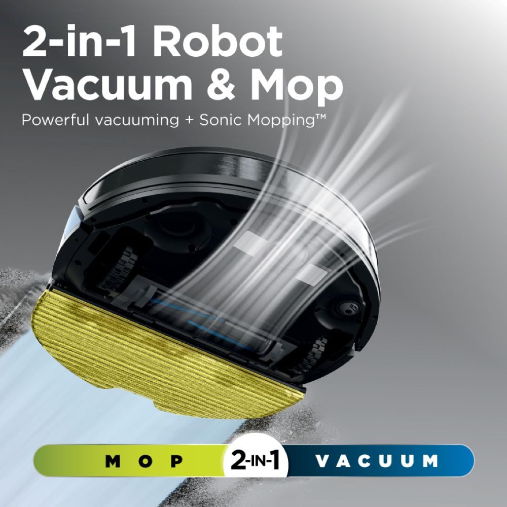 Shark Robot Vacuum & Mop Combo, Powerful Suction, Matrix Plus, 60-Day Debris Capacity, HEPA Bagless Self Empty Base, Sonic Mopping, Home Mapping for Pet Hair, Carpets & Hardfloor, Black/Gold, AV2610WA