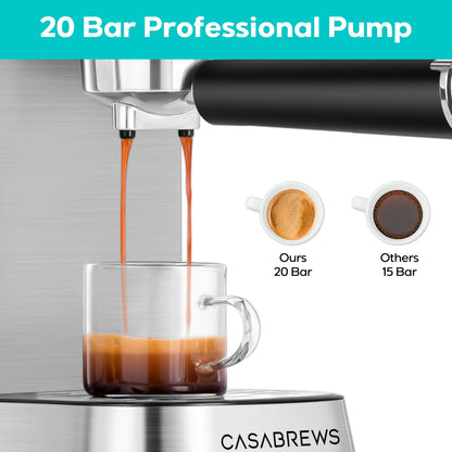 CASABREWS CM5418J Espresso Machine 20 Bar, Professional Espresso Maker with Milk Frother Steam Wand, Stainless Steel Cappuccino Latte Machine with 34oz Removable Water Tank and Touchscreen, Silver