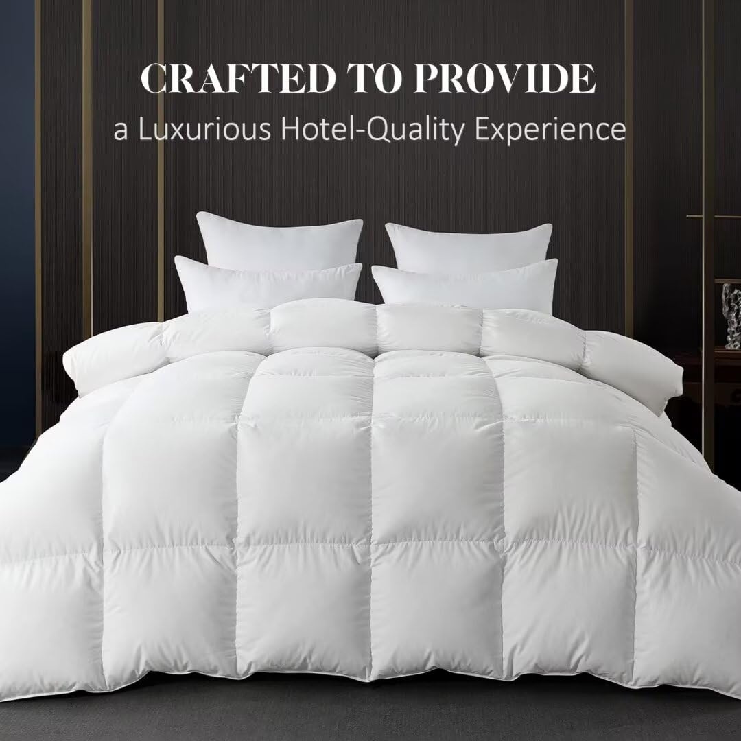 WhatsBedding Feather DownFiber White Comforter, All Season Luxury Bed Comforter,Ultra Soft 100% Cotton Duvet Insert, Full Size 82"x86"