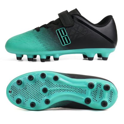 brooman Kids Firm Ground Soccer Cleats Boys Girls Athletic Outdoor Football Shoes (11,Black Green)