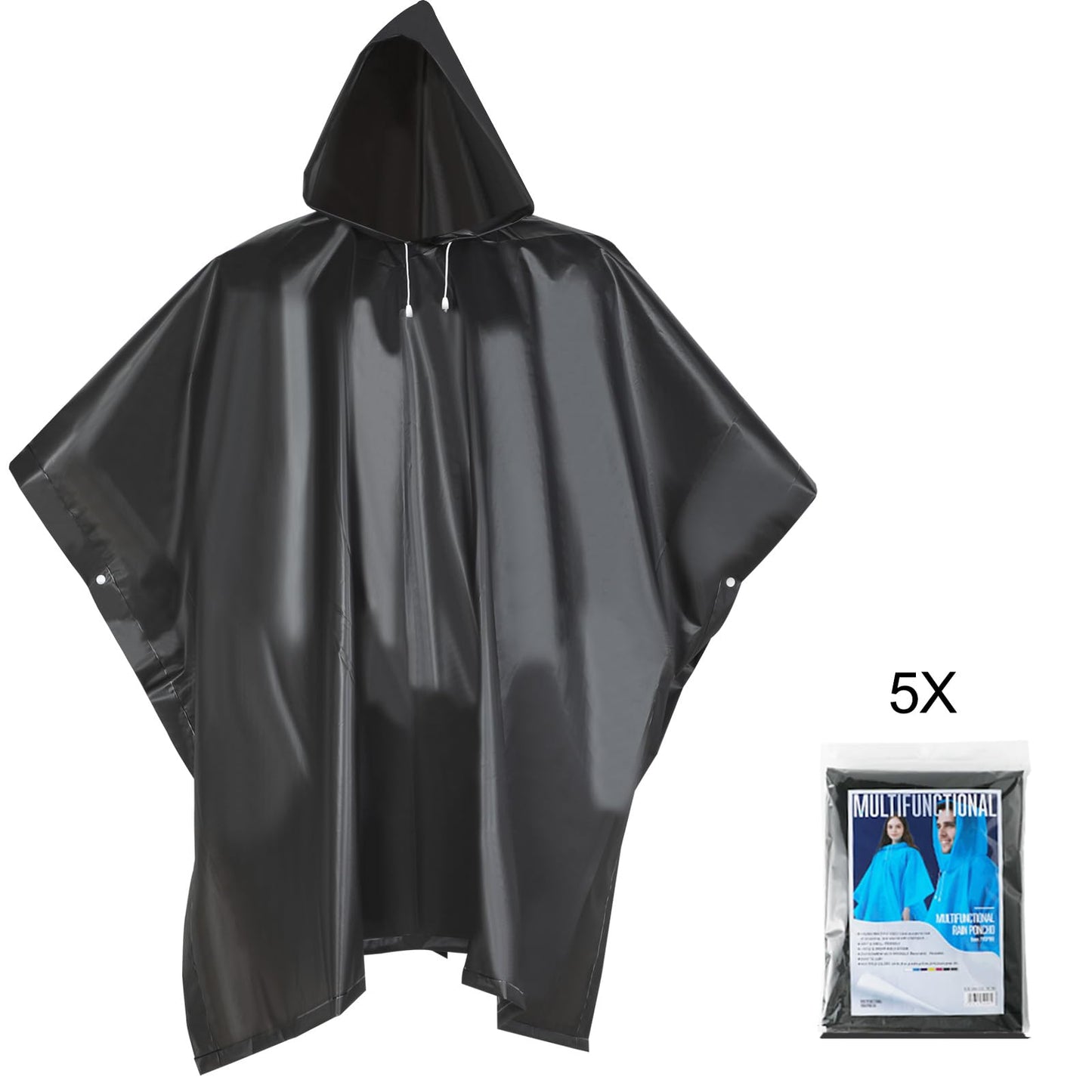 rain ponchos for adults men women（5 Pack） Family Portable EVA Raincoat with Hood Reusable (black)