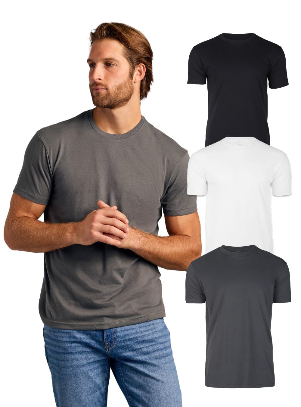 True Classic Mens T-Shirts - Short Sleeve Crew Neck Plain Novelty T Shirt for Men, Pack of 3, Variety, L