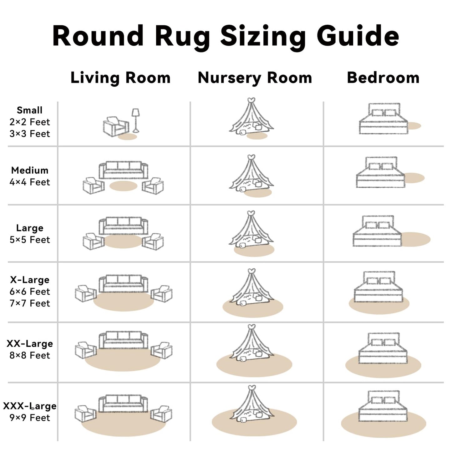 OLANLY Beige Round Rugs for Bedroom - Machine Washable, 7x7 Feet Circle Area Rugs for Living Room, Soft and Fluffy Shaggy Carpet for Teen Girls and Boys, Dorms, Nursery Rooms, Home Decor Aesthetic