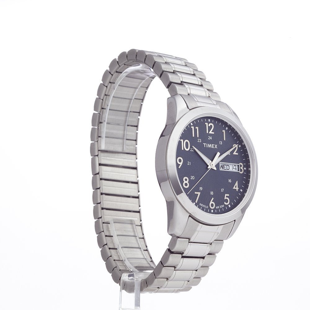 Timex Men's South Street Sport 36mm Watch – Silver-Tone Case Blue Dial with Silver-Tone Stainless Steel Expansion Band
