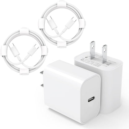 iPhone 15 Charger USB C Wall Charger iPad Pro Charger 2-Pack 20W Type C Charger Block with 2 Pack 6FT USB C Cable for iPhone 15/15 Plus/15 Pro/15 Pro Max/iPad Pro/Mini/Air/Air4/AirPods/Switch/Samsung