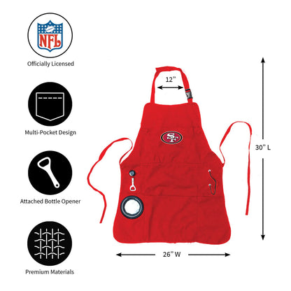 Team Sports America NFL San Francisco 49ers Ultimate Grilling Apron | Bottle Opener and Insulated Beverage Holder | Heavy Duty Durable Cotton Canvas 300 GSM | Machine Washable | Adjustable Straps