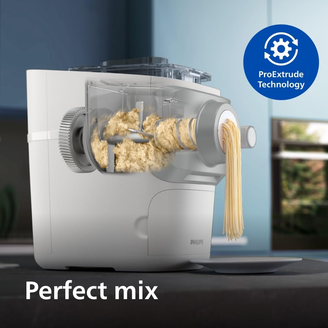 Philips 7000 Series Pasta Maker - ProExtrude Technology, Versatile Mixing Ability, 8 Shaping Discs, Perfect Dough, Easy Clean, Up to 8 Portions, White (HR2660/03)