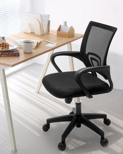NEO CHAIR Office Desk Computer Chair Ergonomic Mesh Gaming Mid Back Seat with Comfy Lumbar Support Adjustable Height Swivel for Home Task (Black)