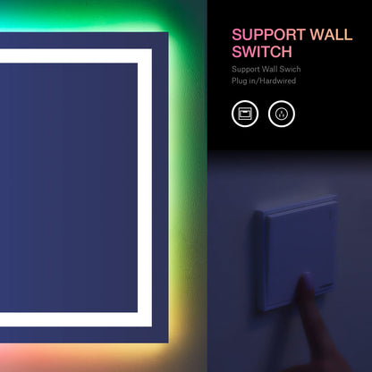 LOAAO 72”X40“ RGB LED Bathroom Mirror with Lights, Large, Anti-Fog, Dimmable Smart Lighted Bathroom Vanity Mirror, Multiple Light Modes, RGB Backlit + Front Light, Memory Function, Tempered Glass