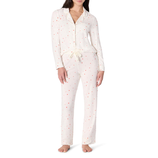 Amazon Essentials x Sofia Grainge Women's Stretch Modal Long-Sleeve and Full-Length Bottom Pajama Set, Ivory Multi Hearts, Medium