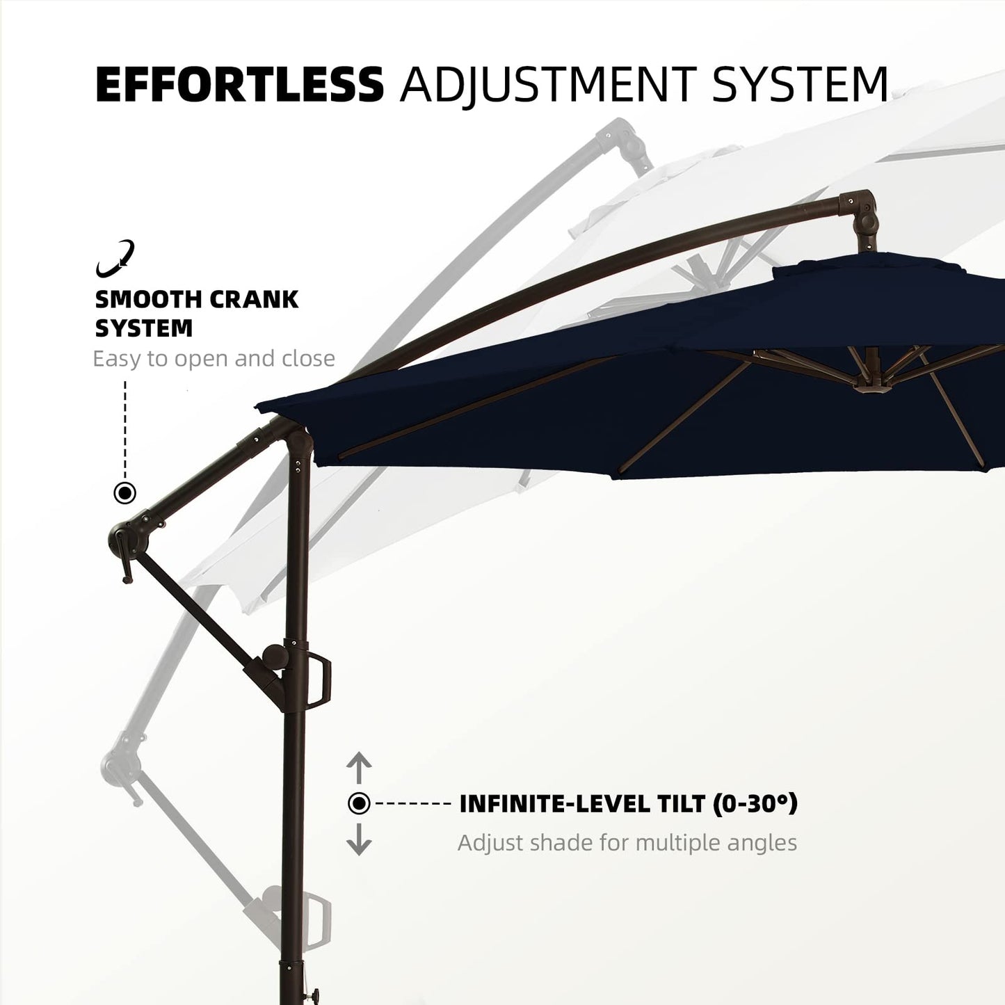wikiwiki 10ft Patio Umbrellas Offset Outdoor Umbrella Cantilever hanging Umbrellas w/Infinite Tilt, Fade Resistant Waterproof RECYCLED FABRIC Canopy & Cross Base, for Yard, Garden & Deck, Navy Blue