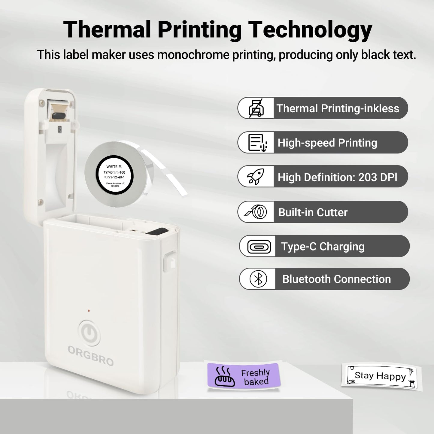 ORGBRO Label Maker Machine with Tape, X1 Portable Bluetooth Mini Label Printer, Support Pre-Cut & Continuous Label, Wireless Small Label Makers with Versatile App for School Home Office Organization