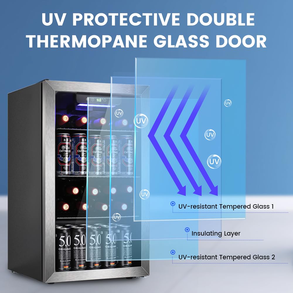 Electactic Mini Fridge 130 Can Beverage Refrigerator Cooler, 3.2 Cu.Ft Drink Fridge forSoda Wine Beer, Digital Temperature Control Cooler for Home, Dorm, Bar