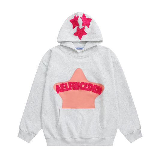 Aelfric Eden Womens Graphic Hoodies Pink Star Print Hoodie Unisex Oversized Hoodies Long Sleeve Pocket Pullover