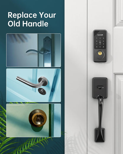 Keyless Entry Door Lock with Handle, Hornbill Smart Front Door Lock Set, Electronic Keypad Deadbolt Lock, Alexa Front Door Handle Set, Digital Lock via Bluetooth APP/Keyfob/Auto Lock-Matte Black