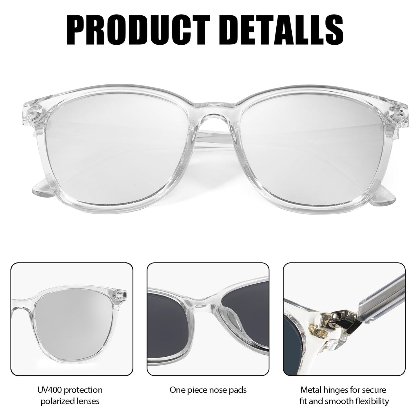 LVIOE Polarized Square Sunglasses for Women, Mirrored Trendy Oversized Shades with UV400 Protection Sun Glasses LS18512