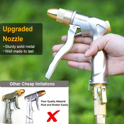 FANHAO Garden Hose Nozzle with Brass Tip, 100% Heavy Duty Metal Spray Nozzle High Pressure Water Nozzle with Adjustable Spray Patterns for Watering Plants, Washing Cars and Showering Pets