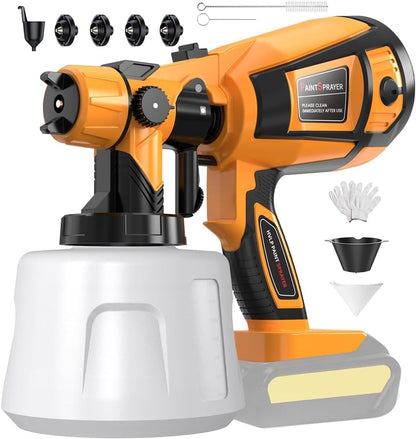 Cordless Paint Sprayer for Dewalt 20V MAX Battery High Power Electric Spray Paint Gun Easy to Clean for Furniture Cabinets House Painting Yellow (Not Include Battery)