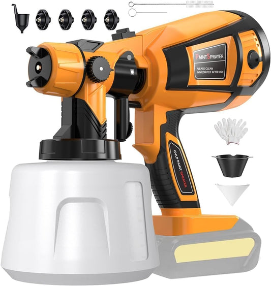 Cordless Paint Sprayer for Dewalt 20V MAX Battery High Power Electric Spray Paint Gun Easy to Clean for Furniture Cabinets House Painting Yellow (Not Include Battery)
