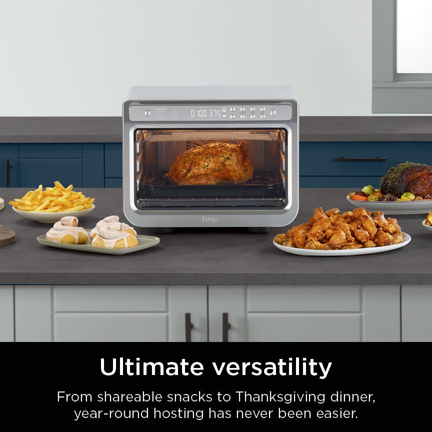 Ninja Air Fryer & Toaster Oven | Prestige Smart XL Countertop Oven | Bakes up to 20 Cookies, Fits up to a 12lb Turkey | Pizza, Toast, Bake, Air Fry & Reheat | 1800 Watts | Stainless Steel | DT501