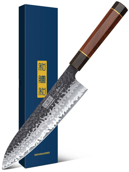 HOSHANHO 8 Inch Japanese Gyuto Chef Knife, 9 Layers 10Cr15CoMoV High Carbon Steel Kitchen Knife, Professional Hand Forged Cooking Knife with Ergonomic Rosewood Handle