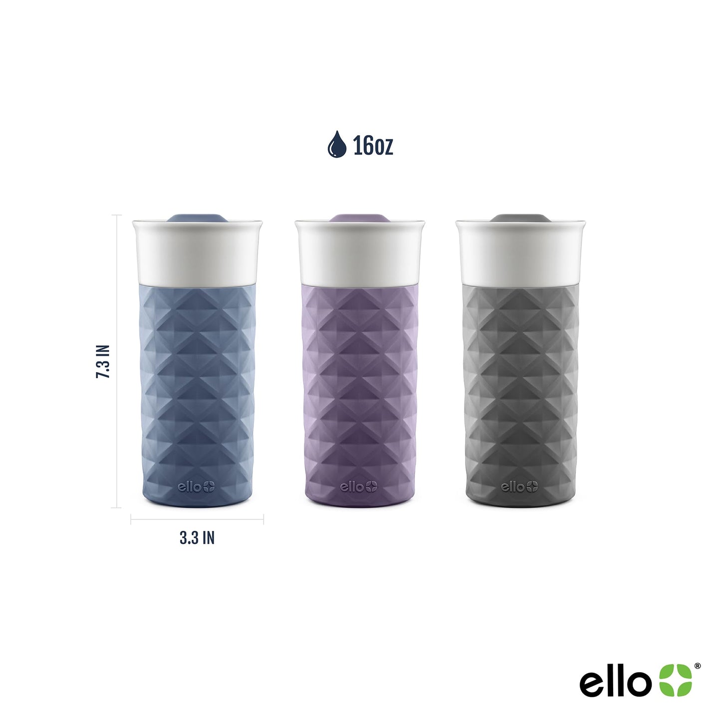 Ello Ogden Ceramic Travel Mug with Splash-Resistant Slider Lid and Protective Silicone Boot, Perfect for Coffee or Tea, BPA Free, Dishwasher Safe, Gray, 16 oz, 758-0438-040