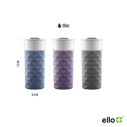 Ello Ogden Ceramic Travel Mug with Splash-Resistant Slider Lid and Protective Silicone Boot, Perfect for Coffee or Tea, BPA Free, Dishwasher Safe, Gray, 16 oz, 758-0438-040