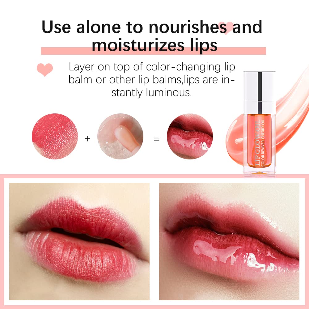 Hydrating Lip Glow Oil, Plumping Lip Gloss, Moisturizing Lip Oil Gloss, Transparent Moisturizing Lip Balm, Natural Lip Plumper, Lip Plumper Gloss Make Lips Fuller and Moisturizing (Cherry)