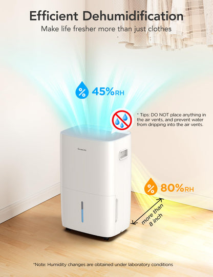 GoveeLife Dehumidifier for Home 4,500 Sq.Ft, 50 to 137 Pint Smart Auto Humidity Control, Drain Hose, 2.0Gal Bucket, Compressor Dehumidifiers for Basement with Auto Shut Off, Bathroom, Bedroom, Garage