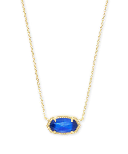 Kendra Scott Elisa Short Pendant Necklace for Women, Dainty Fashion Jewelry, 14k Gold-Plated Brass, Cobalt Cats Eye