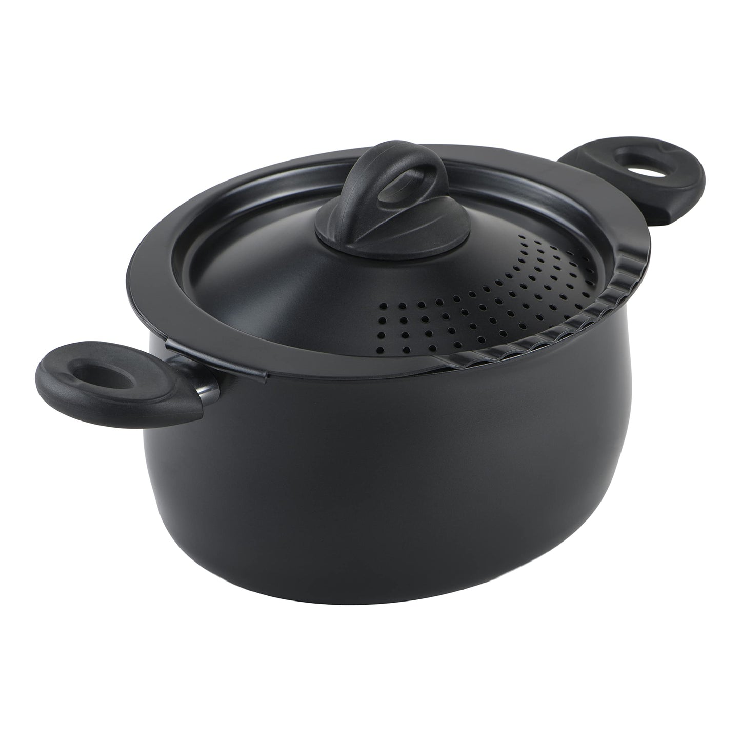 Bialetti 5.5 Quart Pasta Pot with Strainer Lid, Charcoal – Elongated Oval Pot for Longer Spaghetti, Lasagna, Penne & Farfalle Noodles, Heat Resistant Handles & Nonstick Interior, Large Pot for Cooking