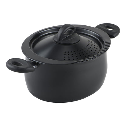 Bialetti 5.5 Quart Pasta Pot with Strainer Lid, Charcoal – Elongated Oval Pot for Longer Spaghetti, Lasagna, Penne & Farfalle Noodles, Heat Resistant Handles & Nonstick Interior, Large Pot for Cooking