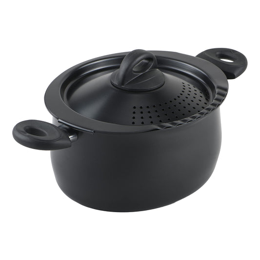 Bialetti 5.5 Quart Pasta Pot with Strainer Lid, Charcoal – Elongated Oval Pot for Longer Spaghetti, Lasagna, Penne & Farfalle Noodles, Heat Resistant Handles & Nonstick Interior, Large Pot for Cooking