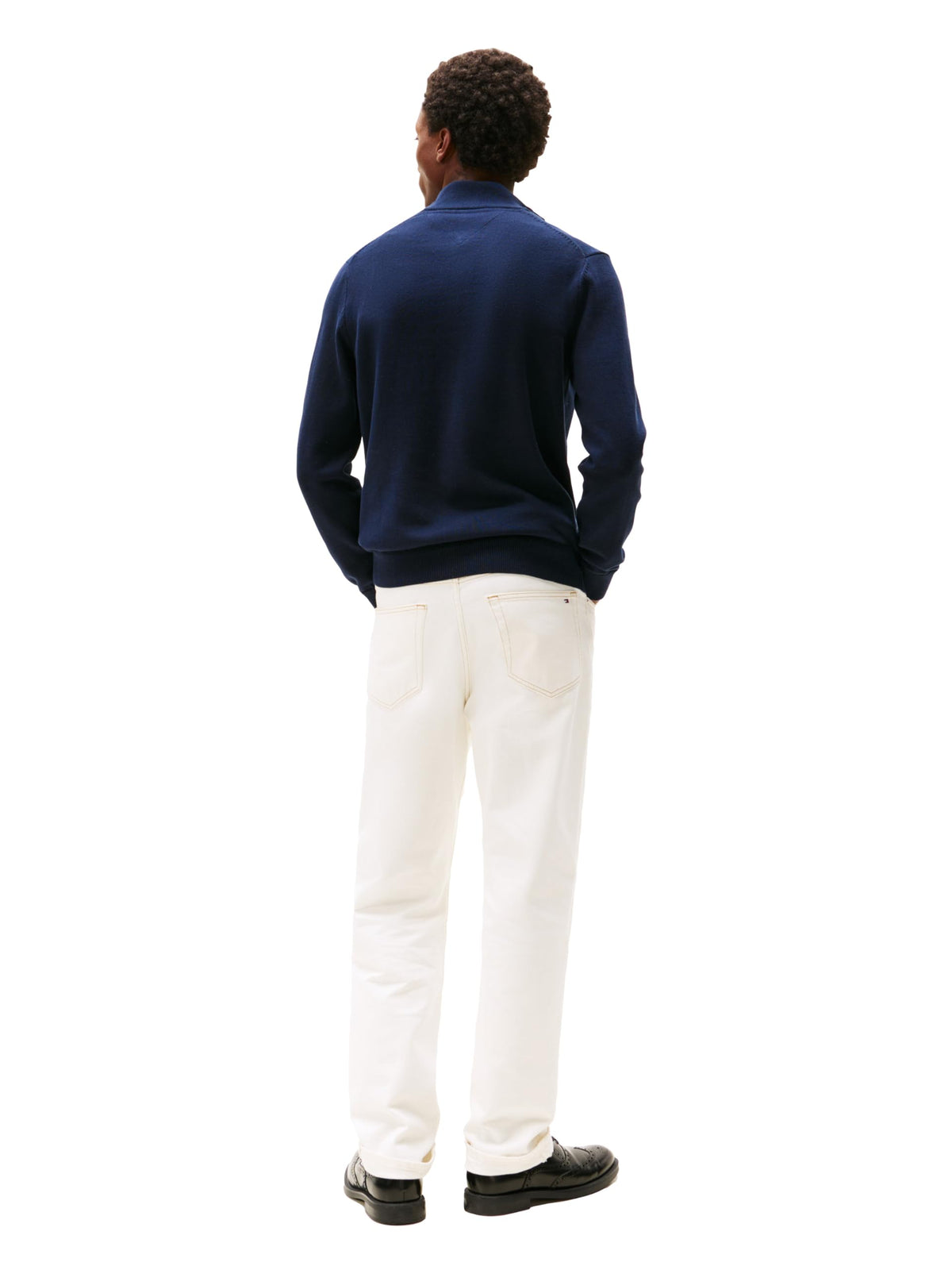 Tommy Hilfiger Mens Long Sleeve Cotton Quarter Zip Pullover Sweater, Classic Navy, Medium US