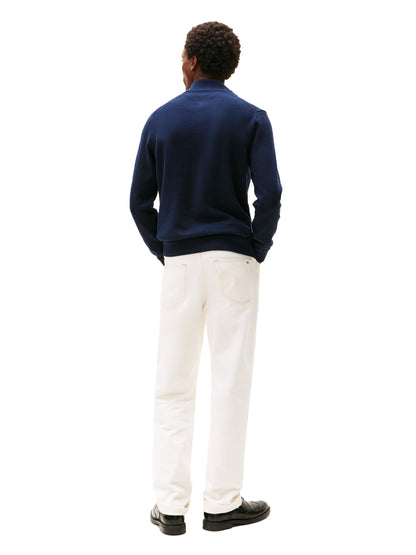Tommy Hilfiger Mens Long Sleeve Cotton Quarter Zip Pullover Sweater, Classic Navy, Medium US