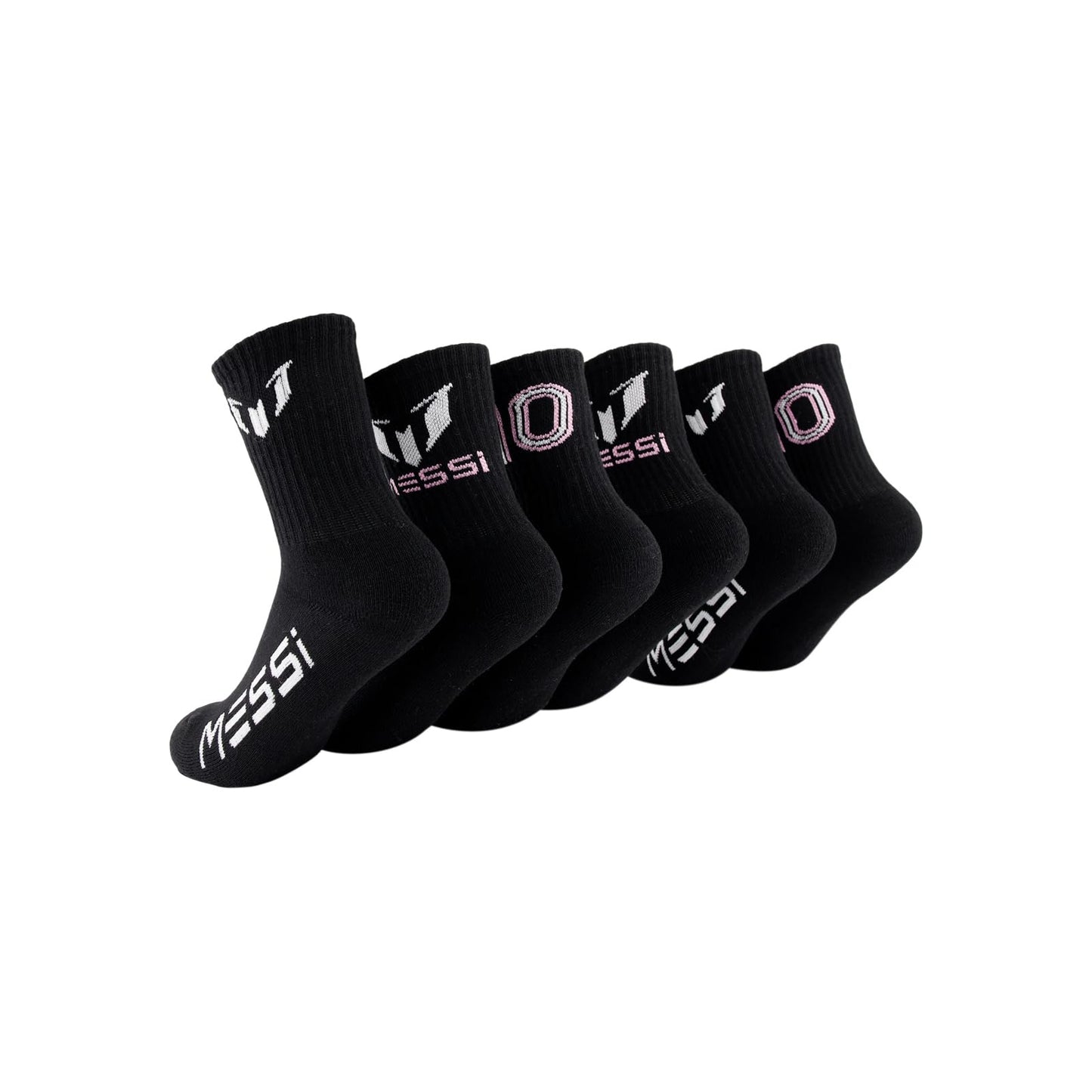 Messi Boys Lifestyle Crew Socks, 6-Pack Kids Socks, Soft & Stretchy, Comfortable, Black