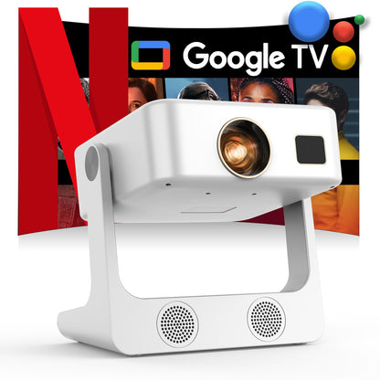 Outdoor-Projector-4K [1200 ANSI/Google TV/Voice Control] Smart Projector with WiFi 6 and Bluetooth, 10,000+ Apps, AI Focus Portable Proyector with Netflix, Sovbio 1080P Audio Movie Home [180° Stand]