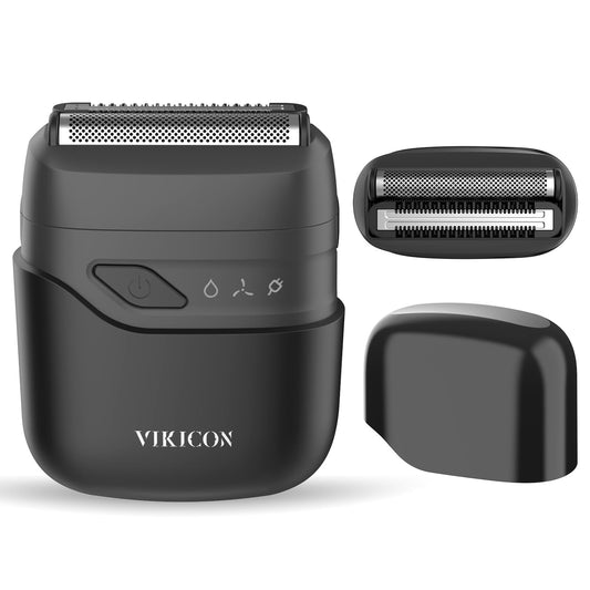VIKICON® Electric Foil Shavers for Men, Compact Travel Face Shaver, Mini Razor for Shaving Face, Portable On-The-Go Shaver w/Dual Floating Blades, Close Shave Stubble Trimmer USB-C, Gifts for Dad Him
