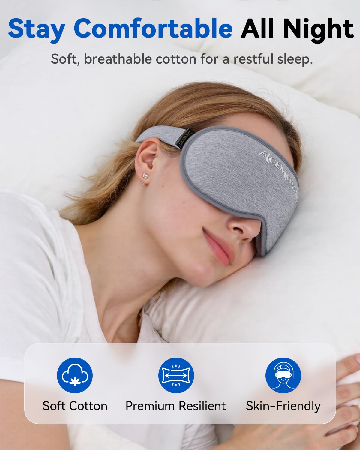 Weighted Eye Mask for Sleeping - Blackout Sleep Mask for Women Men, FACEMOON Lash Extension Eye Covers, Memory Foam, 3D Contoured, Airplane Travel Essentials, Blindfold for Meditation(Gray)