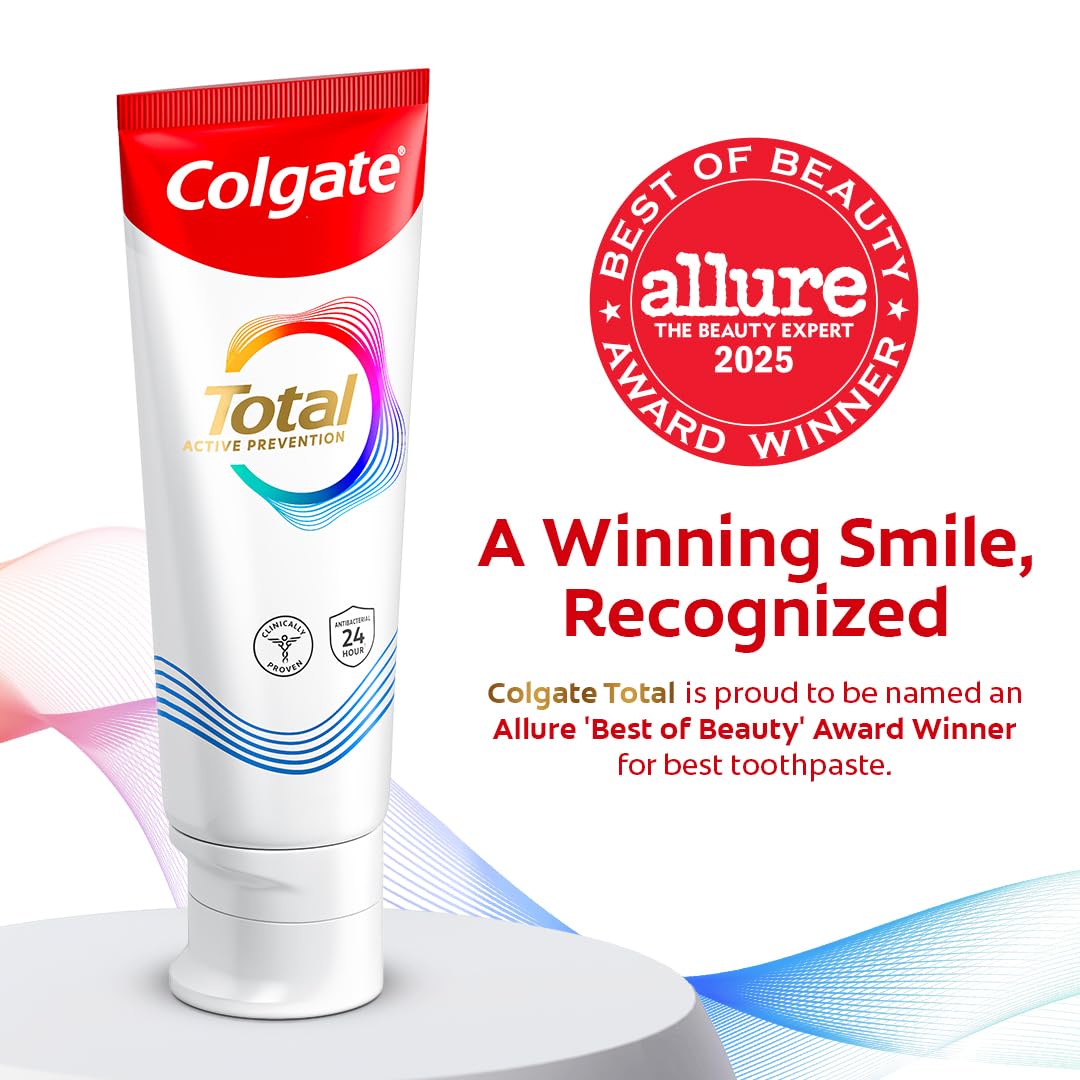 Colgate Total Whitening Toothpaste Paste, 5.1 oz, 4 Pack, Fluoride, Antibacterial, for Plaque, Gingivitis, Sensitivity, Stain Removal, Clinically Proven, Mint, Teeth Whitening, Stannous Fluoride
