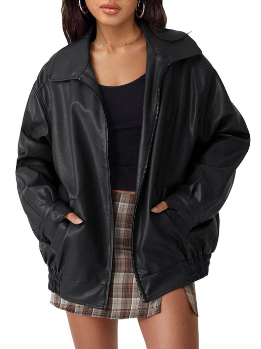 AUTOMET Womens Oversized Leather Jackets Faux Suede Fall Fashion Motorcycle Coats Winter Outfits Clothes Y2k Tops Black M