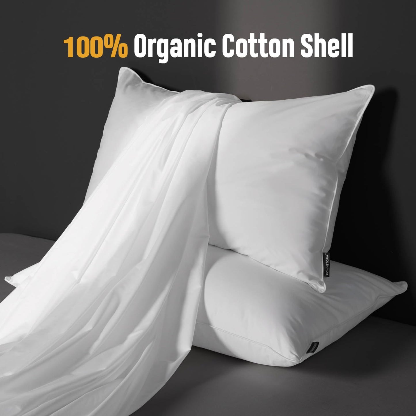 DOWNSTORIA Luxury Feather Down Pillow King Size Set of 2 Pack, 100% Cotton Hotel Collection Bed Pillows for Sleeping, Down Surrounded Soft Medium Firm Pillows for Side Back Stomach Sleepers 20" x 36"